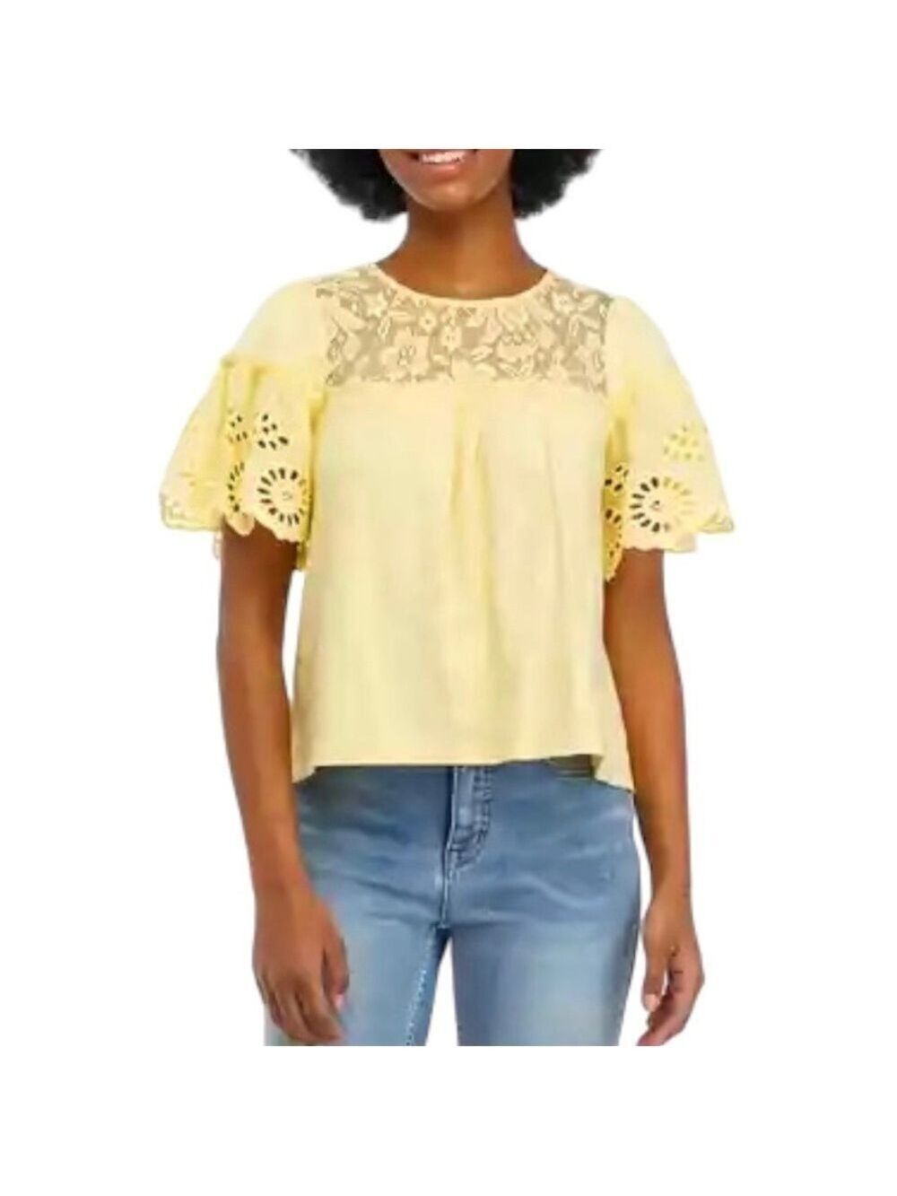 Cottage core top, yellow peasant blouse, lace, ruffles - Picture 3 of 14